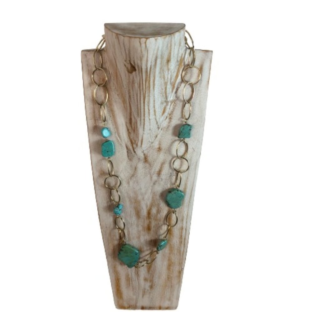 Turquoise Gold Tone Chunky Chain Long Necklace